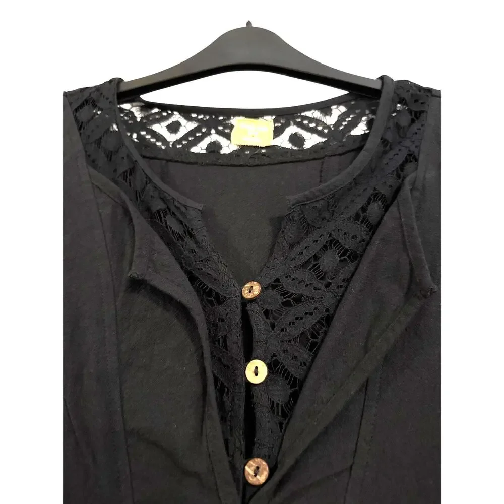 Free People Black Cotton Lace Peplum Blouse NWT XS